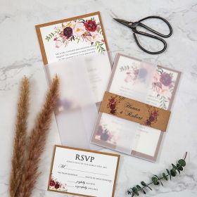 Fall Rustic Floral Vellum Jacket Wedding Invitation With Craft Paper Backer Swpi101