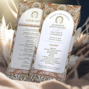 Fall Vintage Rust Wedding Program Art Nouveau