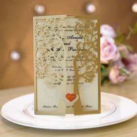 Fancy Gold Glitter Love Tree Laser Cut Trifold Wedding Invitations Swws023