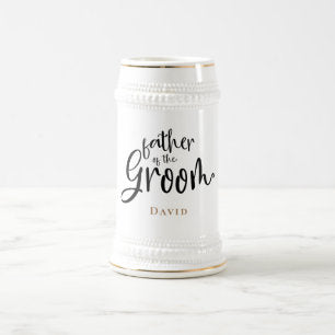 Father of Groom Gift Name Gold Black Typography Beer Stein