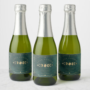 Faux Gold & Emerald Green Tarot Celestial Wedding Sparkling Wine Label