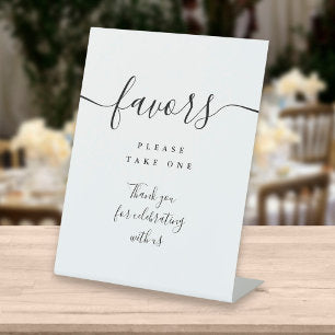 Favors Black And White Modern Script Table Pedestal Sign
