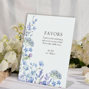 Favors Wildflower Periwinkle Floral Wedding Pedestal Sign