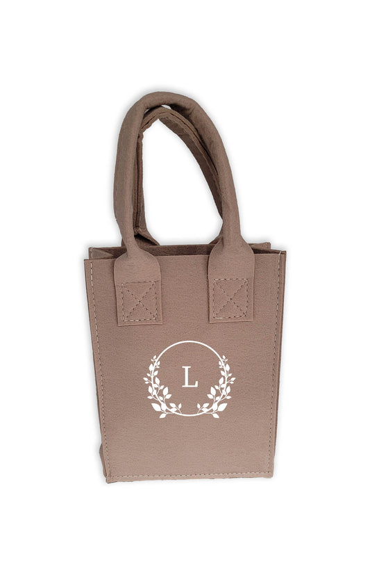 Taupe Felt Mini Tote With Wreath Design (Other Designs Upon Request)