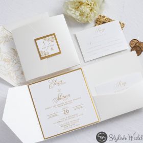 Elegant Linear Botanical Invitations With Minimalist Tri-Fold Wrap Swws345