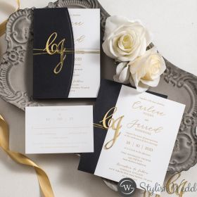 Elegant Noir Romance Wedding Invitations With Customized Name Tag Swws351T