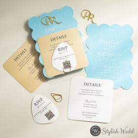 Vibrant Sophistication Wave Shaped Bright Colorful Layered Wedding Invitation Suite Swi155