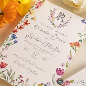 Modern Chic Boho Bright Wildflowers Letterpress Printed Cotton Wedding Invitation Swi160