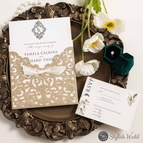 Chic Monogram Pocket Invitation Suite With Delicate Panel Pocket Swws365