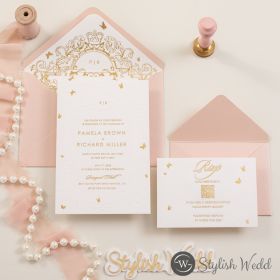 Vintage Gold Foiled Letterpress Wedding Invitation With Butterfly Design Swi174