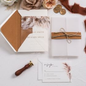 Terracotta Feathered Reeds Rustic Elegance Acrylic Invitation CAPV026