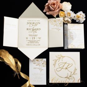 Opulent Gold Screen Printed Acrylic Invitation with Exquisite Foiled Ivory Pocket CAPL069
