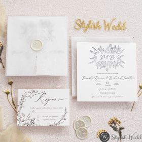 Elegance Vellum Wrap With Timeless Botanical Designed Cotton Invitation Cards Swpi167