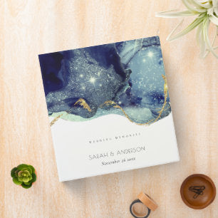 Fluid Abstract Ink Gold Navy Glitter Wedding 3 Ring Binder