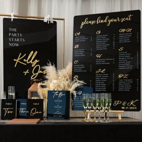 Formal Acrylic Wedding Sign Package - Black acrylic welcome signs & seating chart CSP023