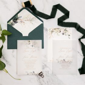 Formal Green Botanical Gold Printing Vellum Overlay Wedding Invitation CDI028