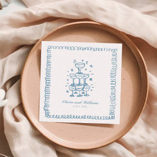 French Blue Hand Drawn Wedding Monogram Napkins