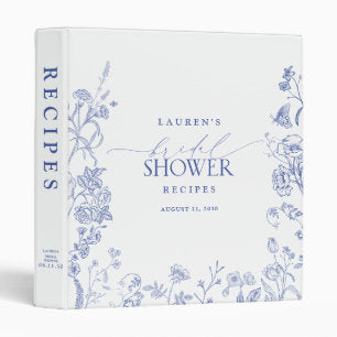 French Blue & White Victorian Bridal Shower Recipe 3 Ring Binder