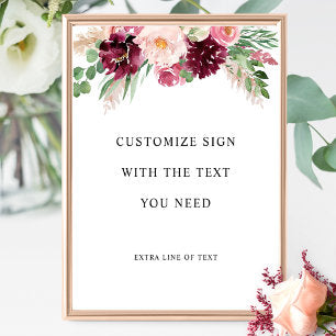 Full Custom Text, Burgundy Blush Pink Wedding Sign