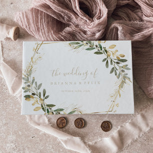 Geometric Gold Greenery Fall Wedding Guest Book