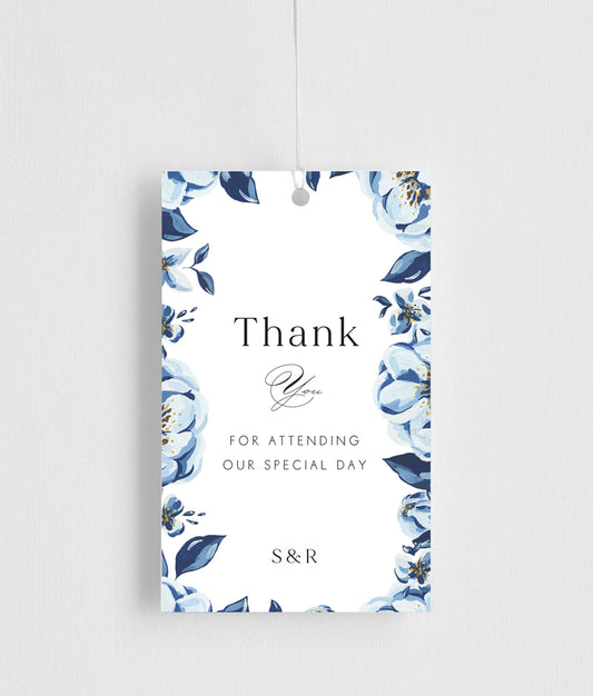 Blue Acrylic Floral Favor Tag by Joy