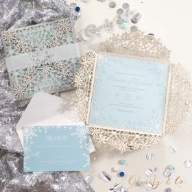 Glitter Silver & Blue Snowflake Acrylic Wedding Invitation Suite CAPL092T