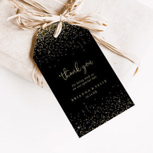 Gold Confetti Script Wedding Thank You Gift Tags