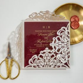Gold Foil Clear Acrylic Wedding Invitations With Ivory Laser Cut Pocket CAPL001