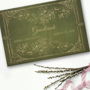 Gold Foliage Vintage Wedding Guest Book