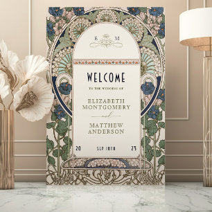 Gold Navy Blue Welcome Sign Wedding Art Nouveau