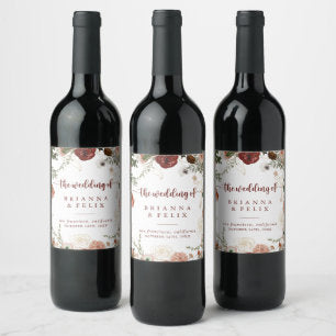 Gold Rustic Colorful Floral Wedding Wine Labels