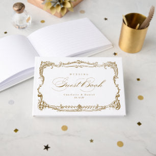 Gold Vintage Frame Classic Script wedding Guest Book