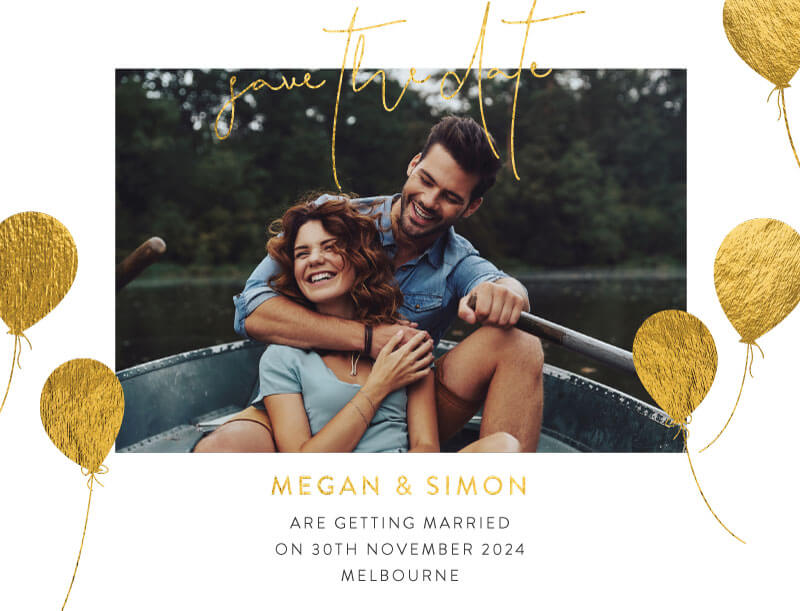 Gold Balloons Save The Date Cards by Inggrid H.