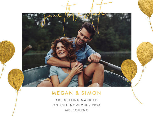 Gold Balloons Save The Date Cards by Inggrid H.