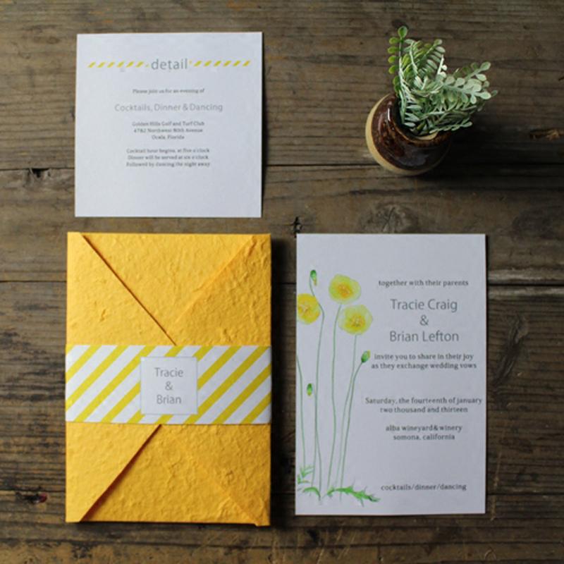 Golden Yellow Wedding Invitations Handmade Paper Cards Print Your Invite Wording