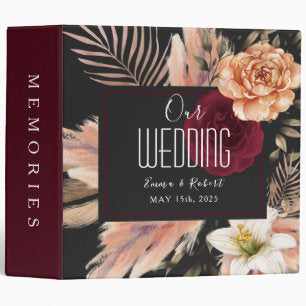 Gothic Black and Burgundy Floral Wedding Album 3 Ring Binder