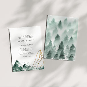 Green and Gold Mountain Wedding Invitation