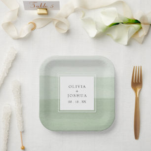 Green Watercolor Wedding Paper Plates