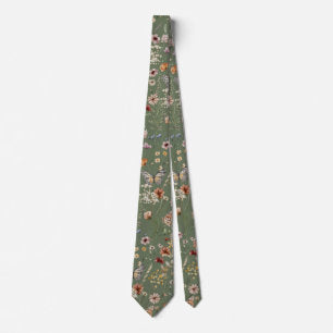 Green Wildflower Wedding Neck Tie