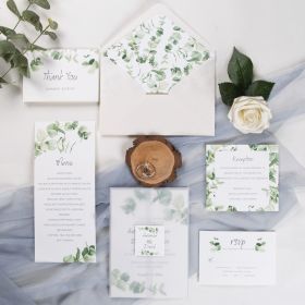 Greenery Eucalyptus Wedding Invitation With Vellum Paper Belly Band And Tag Swpi010