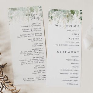 Greenery and Gold Leaf Wedding Program