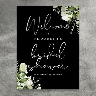 Greenery Black White Bridal Shower Welcome Sign