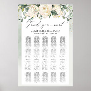 Greenery boho white roses wedding seating chart