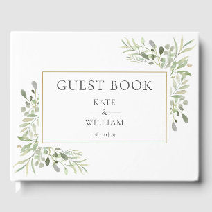 Greenery Botanical Modern Elegant Wedding Guest Book