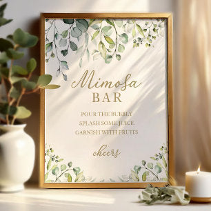 Greenery Eucalyptus Watercolor Mimosa Bar Sign