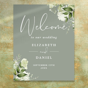 Greenery Floral Sage Green Wedding Welcome Sign