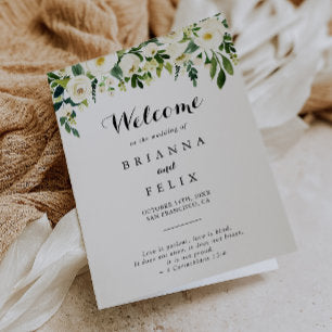 Greenery White Autumn Floral Folded Wedding Program