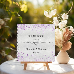 Guest book wedding silver purple glitter mr mrs