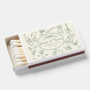 Hand Drawn funky Handwritten sage geen wedding Matchboxes