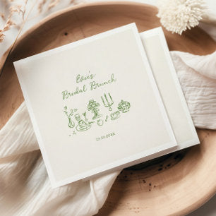 Hand Drawn Green Bridal Brunch Napkins